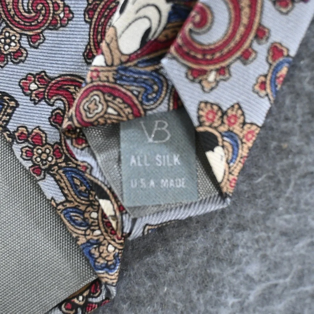 Balancine Disney Vintage 90s Mickey Donald Paisley Silk Necktie OS Gray